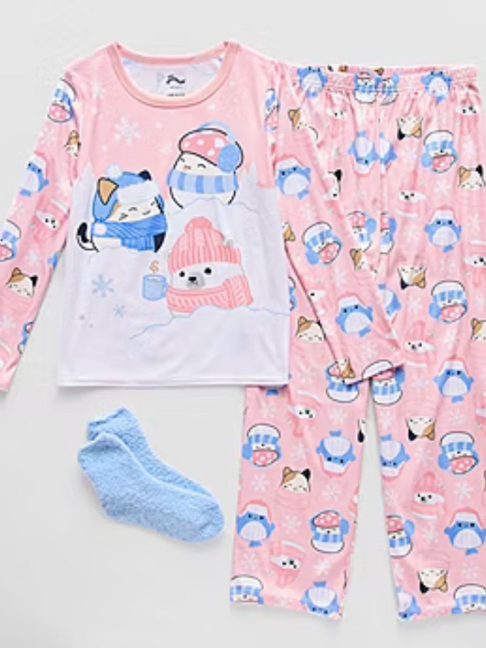 Squishamallow Girls Pink Penguin & Puppy Holiday Pajama Set sz 10